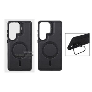 قاب Bracket چرمی دور دوخت MagSafe لنز استندشو Samsung Galaxy S26 Ultra - مشکی (پک دار)