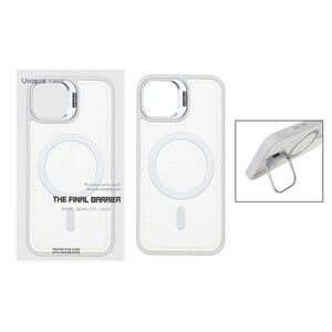 قاب Bracket چرمی دور دوخت MagSafe لنز استندشو Apple iPhone 13 / iPhone 14 - سفید (پک دار)