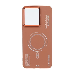 قاب Armor لنز متال Texture طرح مگ سیف Xiaomi Redmi 13C / Poco C65  - قهوه ای