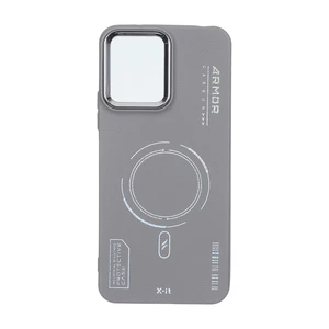 قاب Armor لنز متال Texture طرح مگ سیف Xiaomi Redmi 12 / Poco M6 Pro 5G - خاکستری