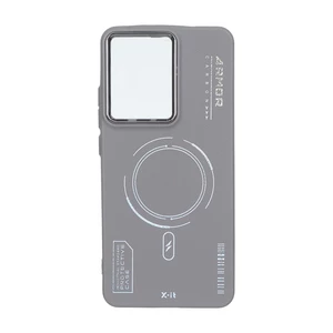 قاب Armor لنز متال Texture طرح مگ سیف Xiaomi Poco X7 Pro - خاکستری