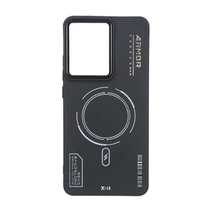 قاب Armor لنز متال Texture طرح مگ سیف Xiaomi Poco X7 Pro - مشکی