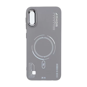 قاب Armor لنز متال Texture طرح مگ سیف Samsung Galaxy A10 / M10 - خاکستری