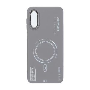 قاب Armor لنز متال Texture طرح مگ سیف Samsung Galaxy A02 / M02 - خاکستری