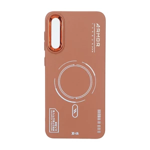 قاب Armor لنز متال Texture طرح مگ سیف Samsung Galaxy A50 / A50s / A30s - قهوه ای