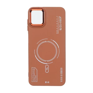 قاب Armor لنز متال Texture طرح مگ سیف Samsung Galaxy A04 / M13 5G - قهوه ای