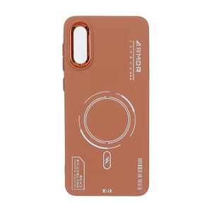 قاب Armor لنز متال Texture طرح مگ سیف Samsung Galaxy A02 / M02 - قهوه ای