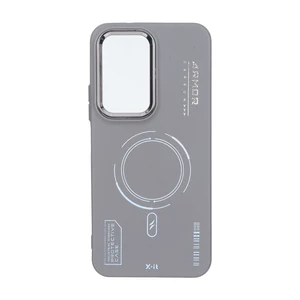 قاب Armor لنز متال Texture طرح مگ سیف Xiaomi Poco M7 4G - خاکستری