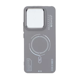 قاب Armor لنز متال Texture طرح مگ سیف Xiaomi Redmi Note 14 4G - خاکستری