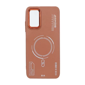 قاب Armor لنز متال Texture طرح مگ سیف Xiaomi Poco M3 / Redmi 9T 4G - قهوه ای
