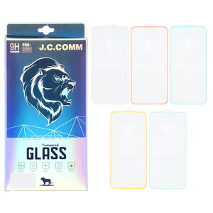 محافظ صفحه نمایش شیشه ای شبرنگ ایربگ دار Full Cover J.C.COMM مدل Apple iPhone 11 / iPhone XR (پک 5 عددی)