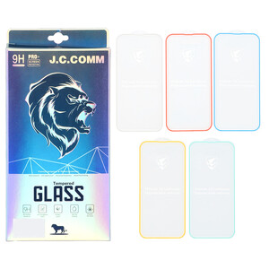 محافظ صفحه نمایش شیشه ای شبرنگ ایربگ دار Full Cover J.C.COMM مدل Apple iPhone 12 / iPhone 12 Pro (پک 5 عددی)