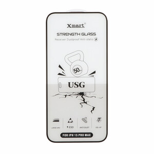 محافظ صفحه نمایش شیشه ای اورجینال Full Cover XMART Anti Static USG مدل Apple iphone 15 Pro Max