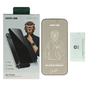 محافظ صفحه نمایش شیشه ای اورجینال Green Lion Steve Privacy مدل Apple iPhone 17 / iPhone 16 Pro (پک دار)
