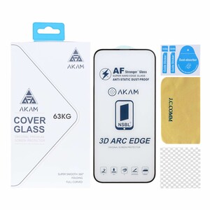 محافظ صفحه نمایش شیشه ای اورجینال Full Cover - AKAM مدل Apple iPhone 13 Pro Max / iPhone 14 Plus به همراه دستمال و پد سیلیکونی (پک دار)