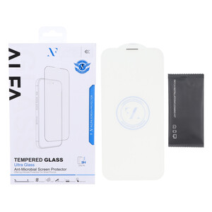 محافظ صفحه نمایش شیشه ای اورجینال ALFA بدون حاشیه Apple iPhone 13 / iPhone 13 Pro / iPhone 14 / 16e (پک دار)