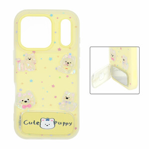 قاب Cute Puppy دولایه عروسک برجسته استندشو آینه ای Apple iPhone 17 Pro - زرد