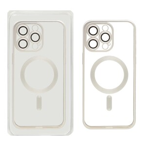 قاب اورجینال الکترواستاتیک Magsafe لنز گلس دار Apple iPhone 15 Pro Max - نقره ای (پک دار)