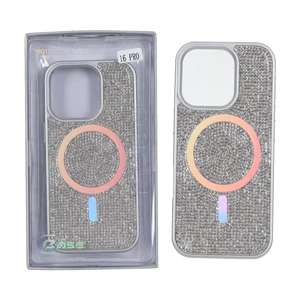 قاب C Case نگین دار MagSafe هولوگرامی محافظ لنزدار Apple iPhone 16 Pro - نقره ای (پک دار)