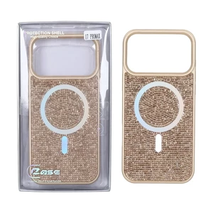 قاب C Case نگین دار MagSafe هولوگرامی محافظ لنزدار Apple iPhone 17 Pro Max - طلایی (پک دار)