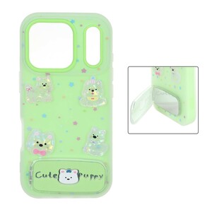 قاب Cute Puppy دولایه عروسک برجسته استندشو آینه ای Apple iPhone 17 Pro - سبز