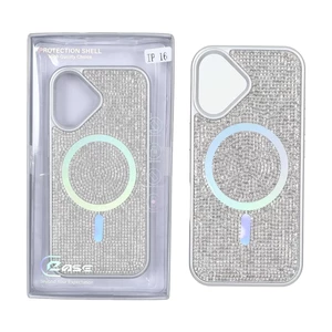 قاب C Case نگین دار MagSafe هولوگرامی محافظ لنزدار Apple iPhone 16 - نقره ای (پک دار)