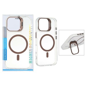 قاب اورجینال Bracket کریستالی MagSafe لنز استندشو Apple iPhone 16 - صحرایی (پک دار)