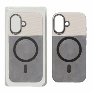 قاب Puloka دو تکه چرمی کبریتی Magnet فلزی دور لنز براق Apple iPhone 16 - خاکستری (پک دار)