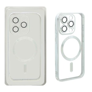 قاب اورجینال الکترواستاتیک Magsafe لنز گلس دار Apple iPhone 15 Pro - نقره ای (پک دار)