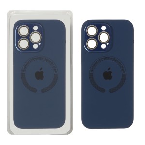 قاب سیلیکونی اورجینال MagSafe محافظ لنز شیشه ای Apple iPhone 15 Pro Max - سرمه ای (پک دار)