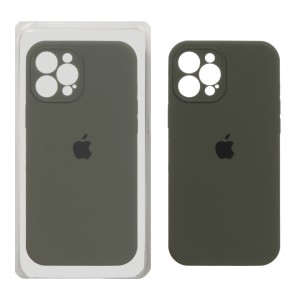 قاب سیلیکونی پاک کنی محافظ لنزدار اورجینال Apple iPhone 12 Pro Max - سبز زیتونی تیره (پک اصلی)