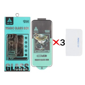 محافظ صفحه نمایش شیشه ای اورجینال Full Cover ESD Anti Static - Akam Magic Glass Box مدل Apple iPhone 14 Pro Max به همراه دستمال (پک 3 عددی)