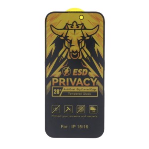 محافظ صفحه نمایش شیشه ای Full Cover Privacy King Bull - ESD مدل Apple iPhone 16 / iPhone 15 / iPhone 14 Pro