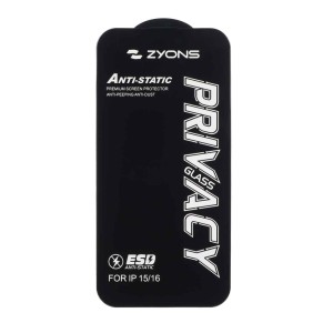 محافظ صفحه نمایش شیشه ای Anti Static - ESD Zyons Privacy مدل Apple iPhone 16 / iPhone 15 / iPhone 14 Pro