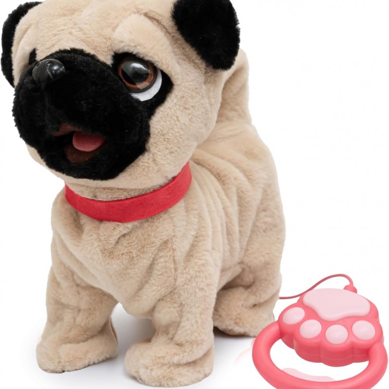 عروسک سگ کنترلی مدل Pug Puppy – عروسک متحرک و موزیکال با قلاده کنترلی