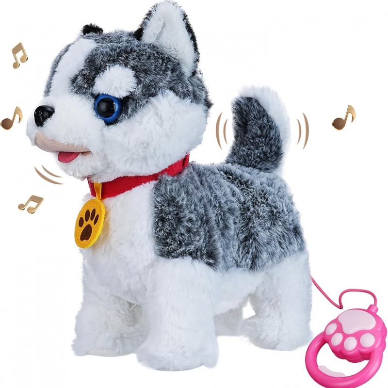 عروسک سگ کنترلی هاسکی مدل Furry Pets با قلاده و ظرف غذا – عروسک موزیکال و متحرک کودک