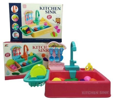 ست سینک ظرفشویی اسباب‌بازی مدل Kitchen Sink 6060 با 20 قطعه و شیر آب پمپی