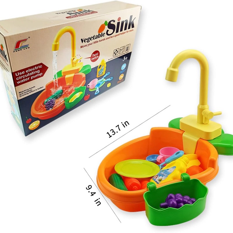 ست سینک ظرفشویی اسباب‌بازی مدل Vegetable Sink 6061 با پمپ آب و لوازم آشپزخانه