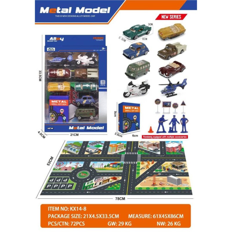ست ماشین فلزی مدل Metal Model همراه با مت بازی شهری و اکسسوری