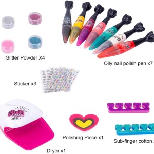 ست قلم طراحی ناخن و لاک کودک مدل Nail Art Pens 329 به همراه لاک‌خشک‌کن