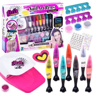 ست قلم طراحی ناخن و لاک کودک مدل Nail Art Pens 329 به همراه لاک‌خشک‌کن
