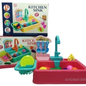 ست سینک ظرفشویی اسباب‌بازی مدل Kitchen Sink 6060 با 20 قطعه و شیر آب پمپی