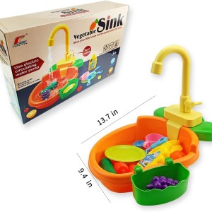 ست سینک ظرفشویی اسباب‌بازی مدل Vegetable Sink 6061 با پمپ آب و لوازم آشپزخانه