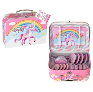 ست چای‌ خوری فلزی اسباب‌ بازی یونی‌کورن 16 تکه چمدانی