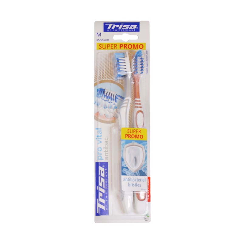 مسواک دوتایی سوپر پرومو مدل پروویتال آنتی باکتریال تریزاTrisa Pro Vital Antibac  Toothbrush