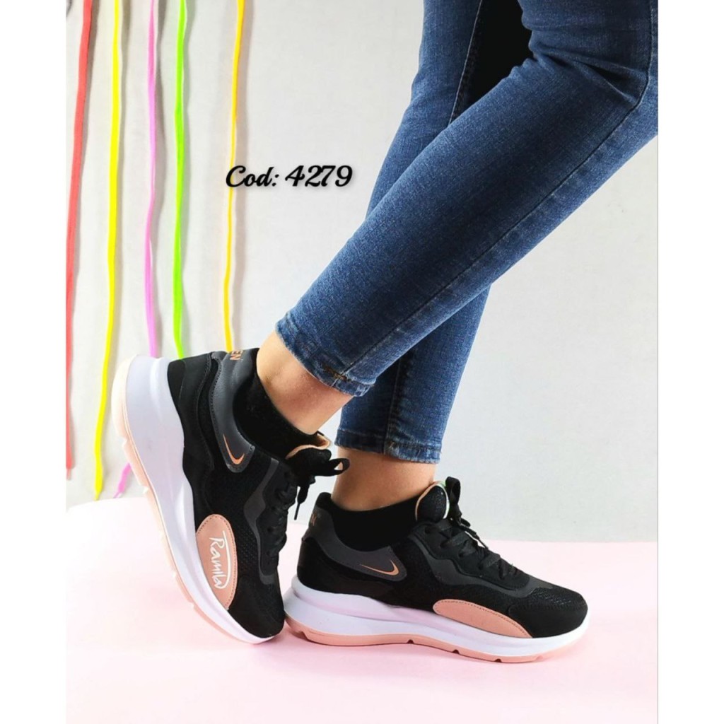 صد در صد طبی با گارانتی 6 ماهه کفش کتونی اسپرت زنانه دخترانه رامیلا کفش باشگاهی مشکی صورتی