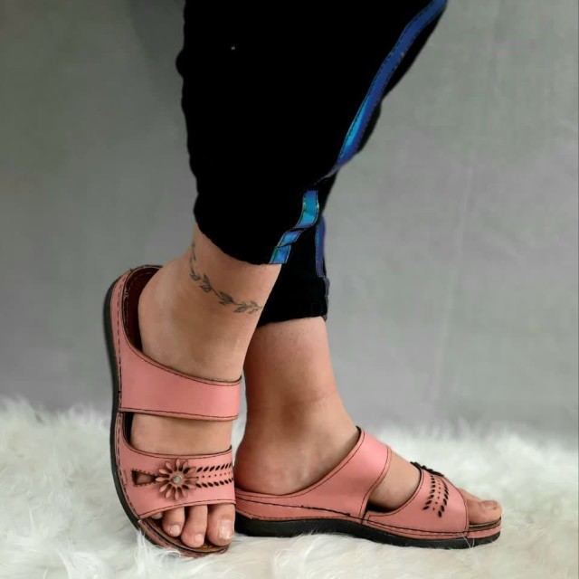 حراج ویژه این هفته دمپایی صندل زنانه دخترانه  طبی دور دوخت گلدار صورتی صورتی