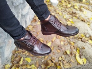 خرید اینترنتی کفش نیم بوت مردانه چرمی بندی زیپی  طبی مدل گلد قهوه ایی واکس خور شیککک