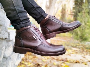 خرید اینترنتی کفش نیم بوت مردانه چرمی بندی زیپی  طبی مدل گلد قهوه ایی واکس خور شیککک