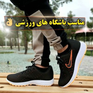 خرید اینترنتی اصفهان کفش کتونی  اسپرت مردانه نایک فوق العاده شیک و راحت زیره طبی  قابل شستشو مشکی نارنجی